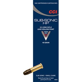 22 LONG RIFLE 40GR LEAD HOLLOW POINT SUB SONIC 100/BOX
